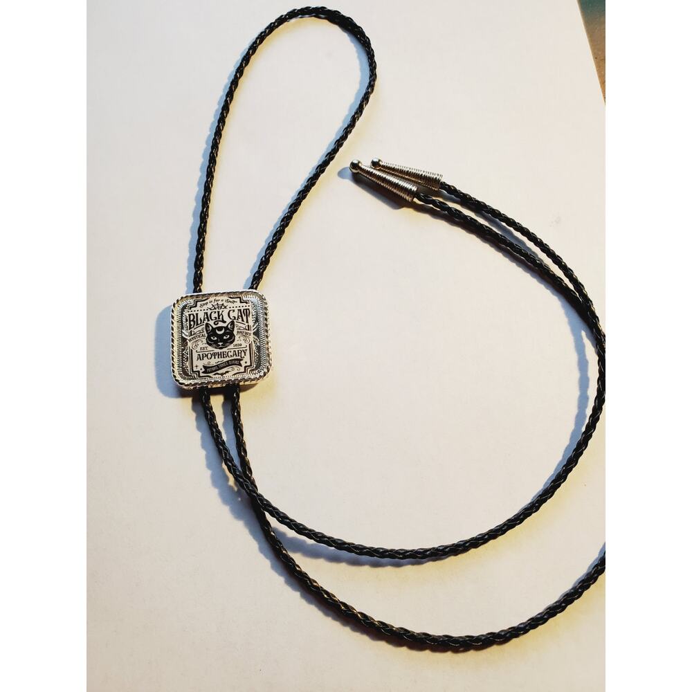 Halloween black cat bolo tie,  concho, unique goth halloween bolo tie necklace